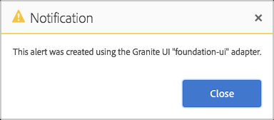 Granite UI alert triggered by foundation-ui adapter.