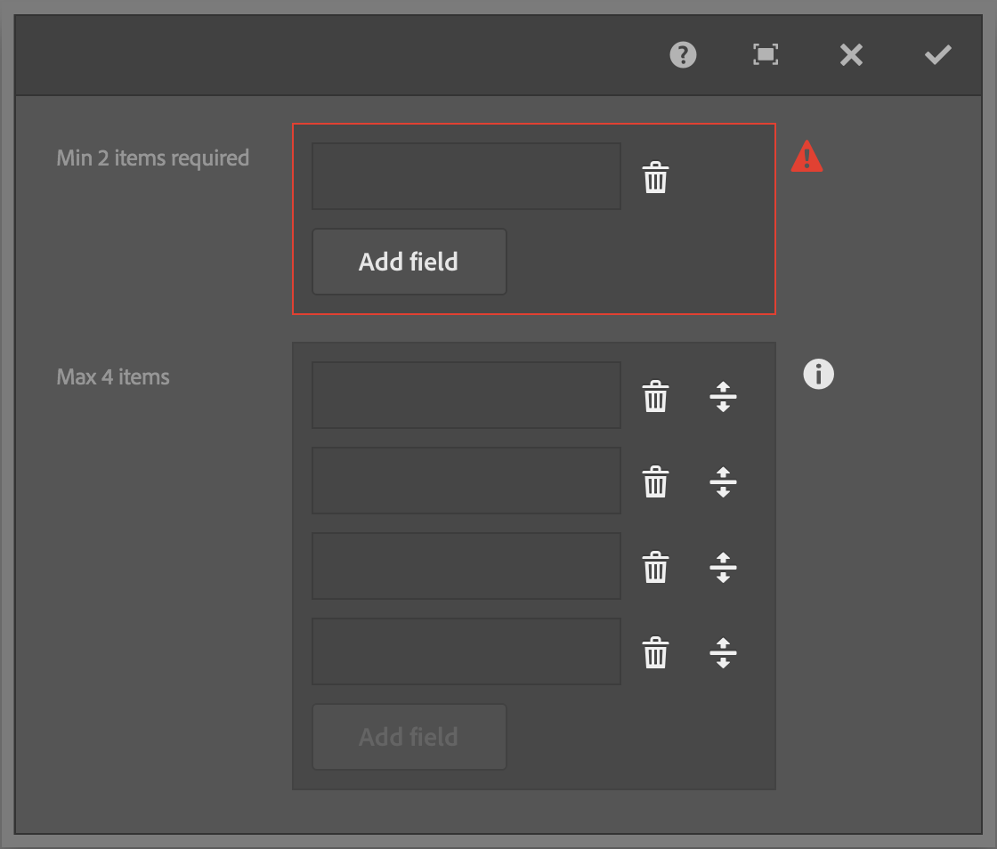 Custom Multifield validation in AEM's Touch UI dialog.